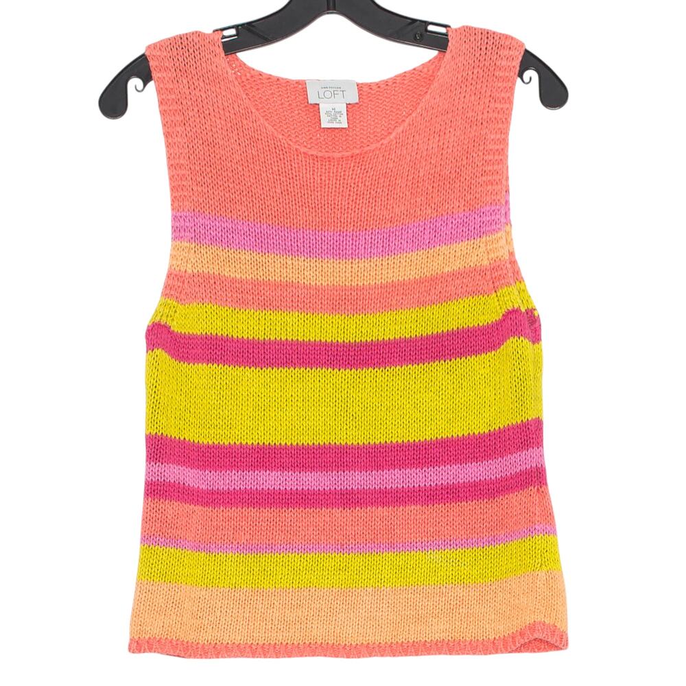 Ann Taylor Loft Y2K Tank Top Striped Colorblock Preppy Summer Beachy Coastal M